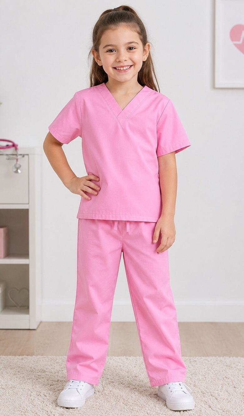 Girls Pink Medical Scrubs Set Kids M 8 10 Doctor Nurse Uniform Top Pants Costume
